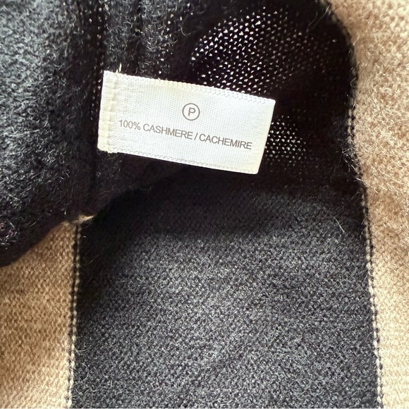 LISA TODD 100% Cashmere Striped Sweater V-Neck Beige Black Pink Soft Cozy PM - Picture 6 of 7